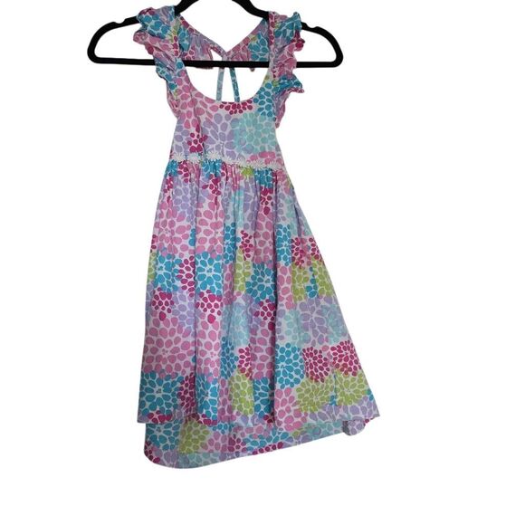 Kelly's Kids Girl's Size 6/7 Pink White Multi Halter Backless Sundress - Picture 1 of 5